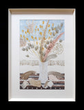 Campion and Columbine Seedheads with Spey Feathers - Angie Lewin - printmaker and painter