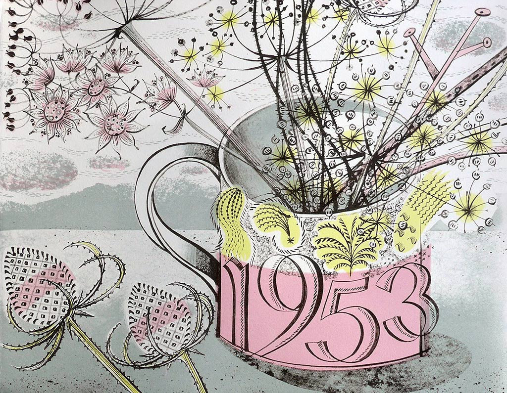 Coronation Mug, Edinburgh, lithograph by Angie Lewin