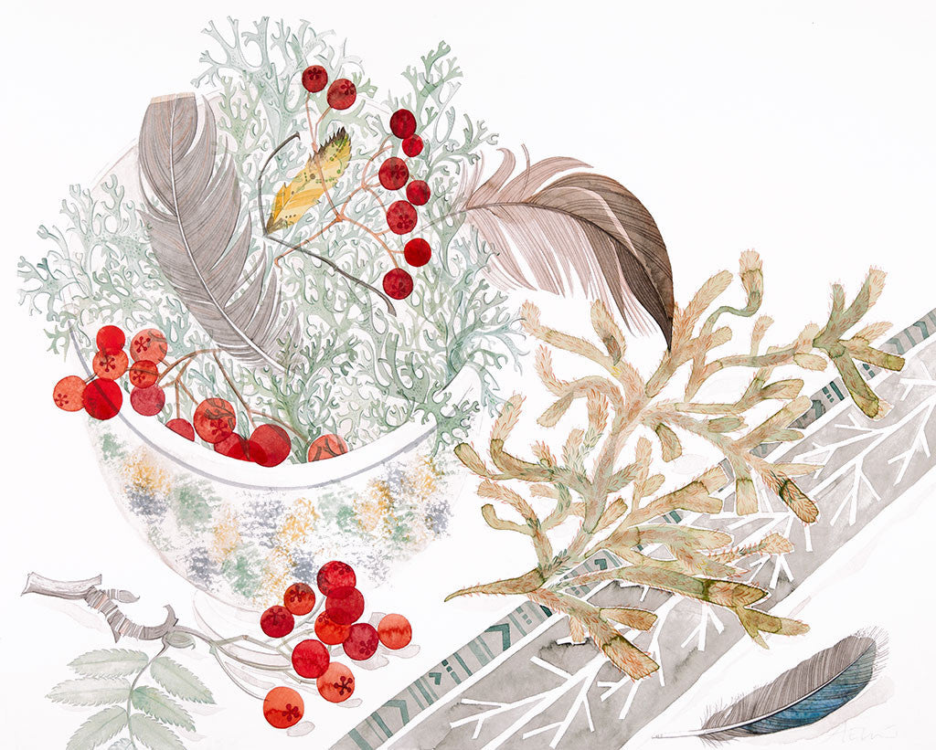 Cromarty Bowl and Spey Lichen - Angie Lewin - printmaker and painter