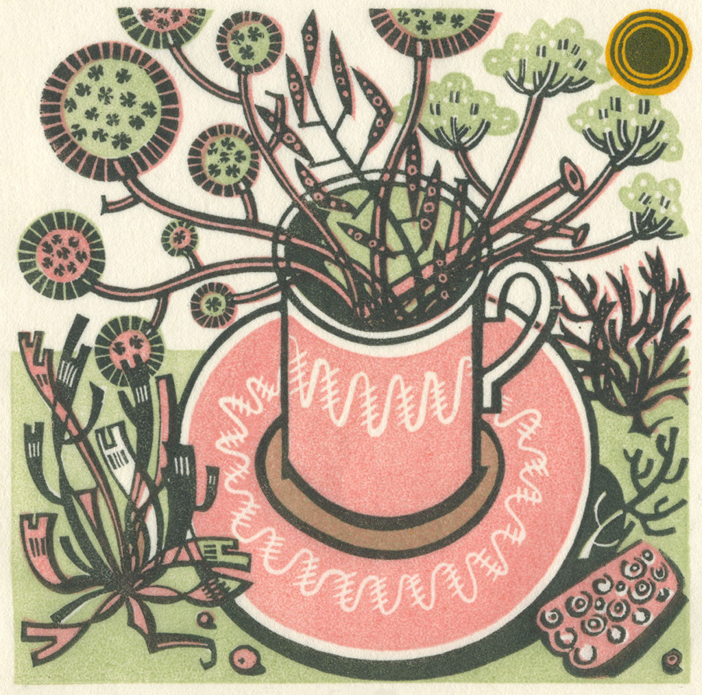 Cup and Sun, wood engraving by Angie Lewin
