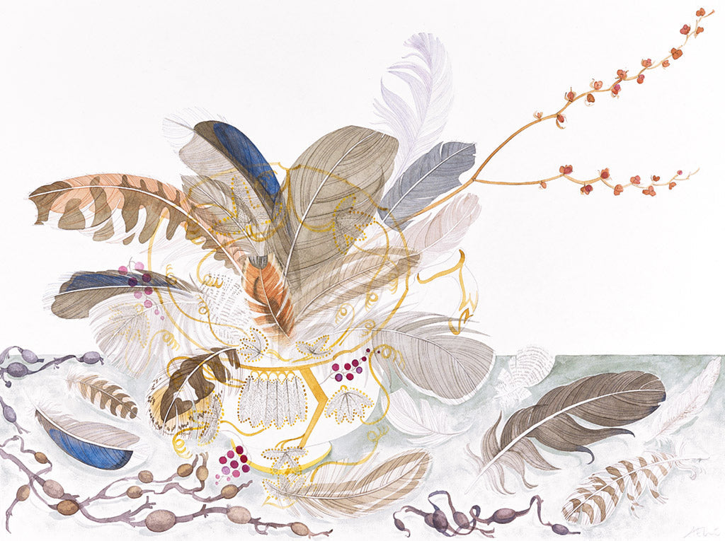 Cup with Feathers and Seaweed - Angie Lewin - printmaker and painter