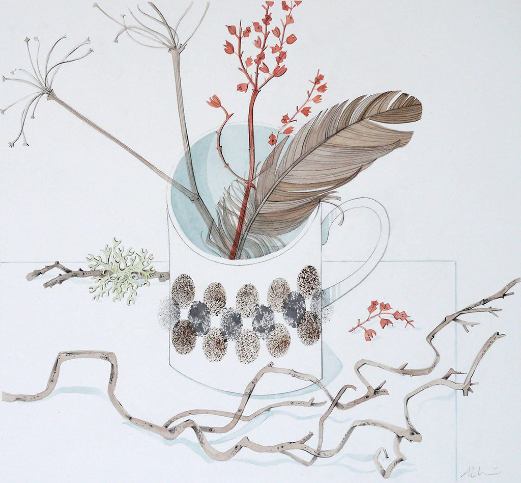 Cup with Red Stem - Angie Lewin - printmaker and painter