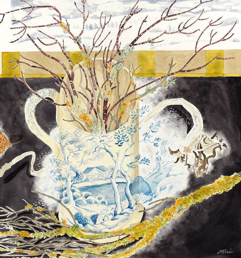 Dogwood and Lichen - Angie Lewin - printmaker and painter