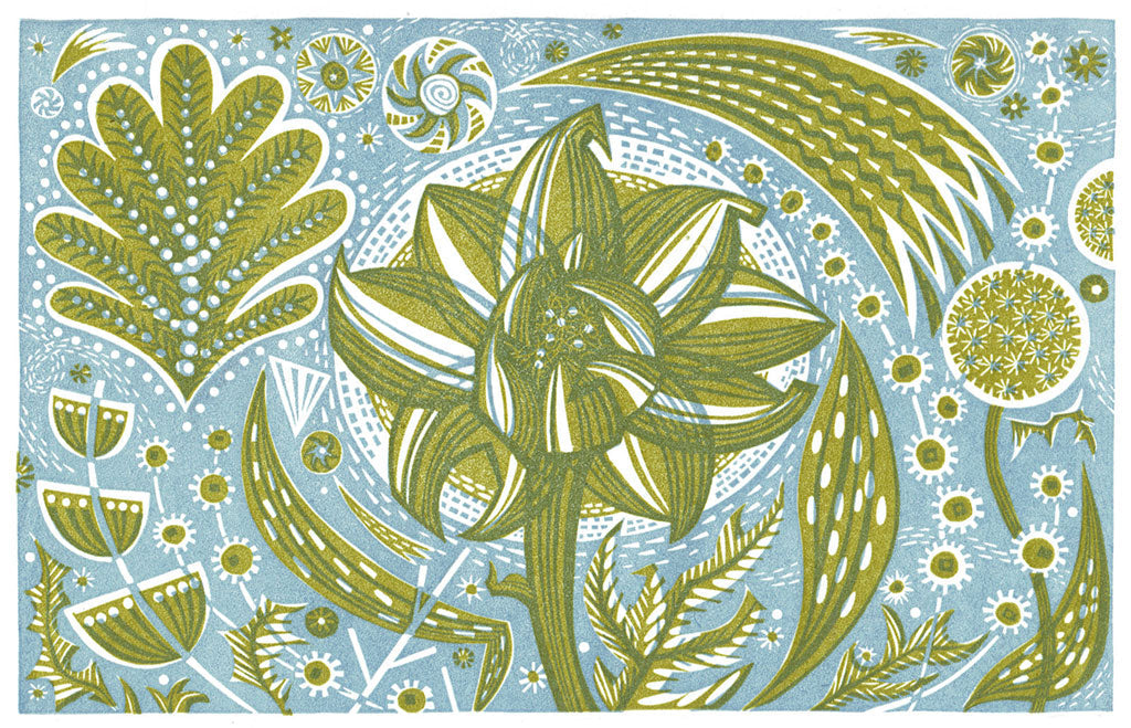 Festival Fireworks, linocut by Angie Lewin