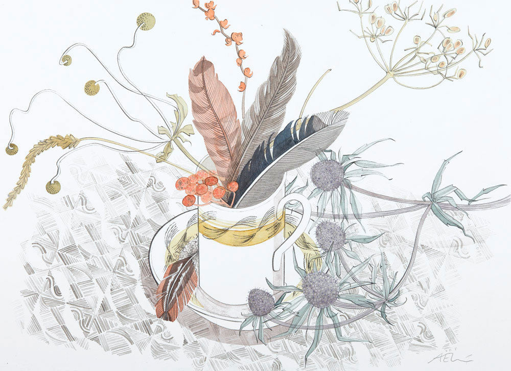 Garden Cup with Sea Holly - Angie Lewin - printmaker and painter