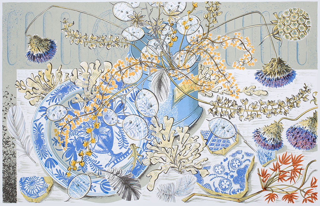 Honesty Blue, screenprint by Angie Lewin