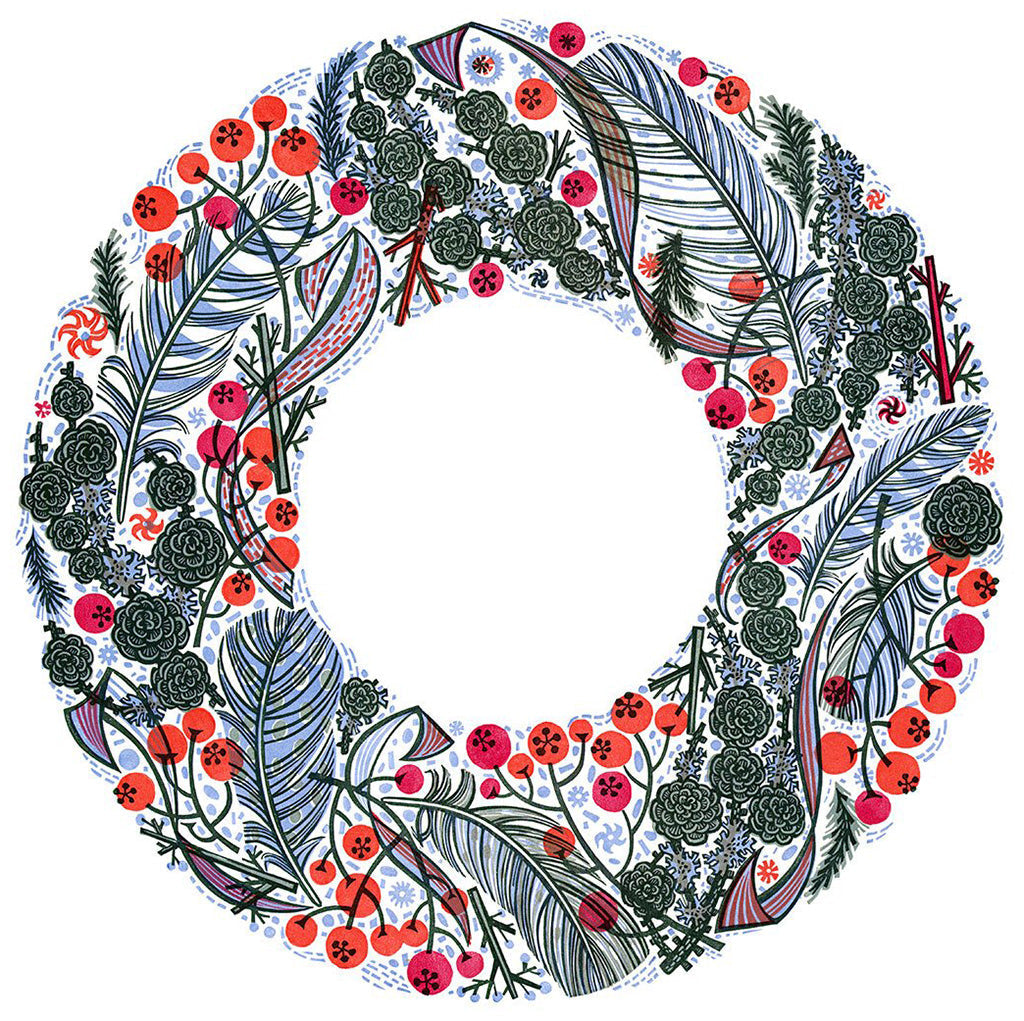 Larch and Berry, linocut by Angie Lewin