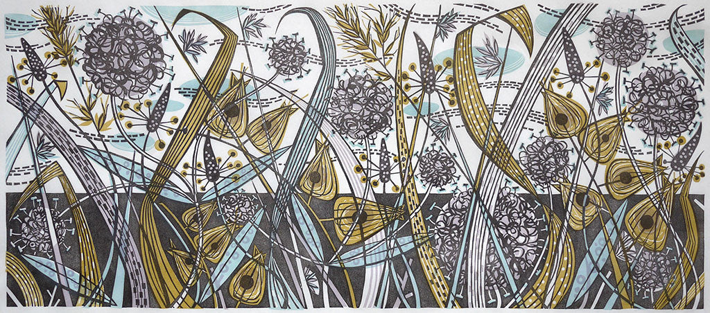 Late Summer Spey, linocut by Angie Lewin