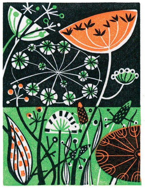 Meadow, wood engraving by Angie Lewin