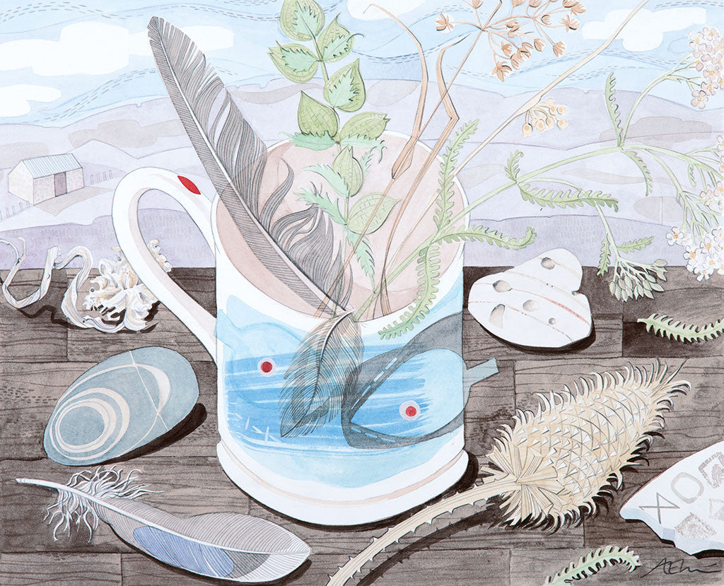 Mug with Yellow Rattle and Yarrow - Angie Lewin - printmaker and painter