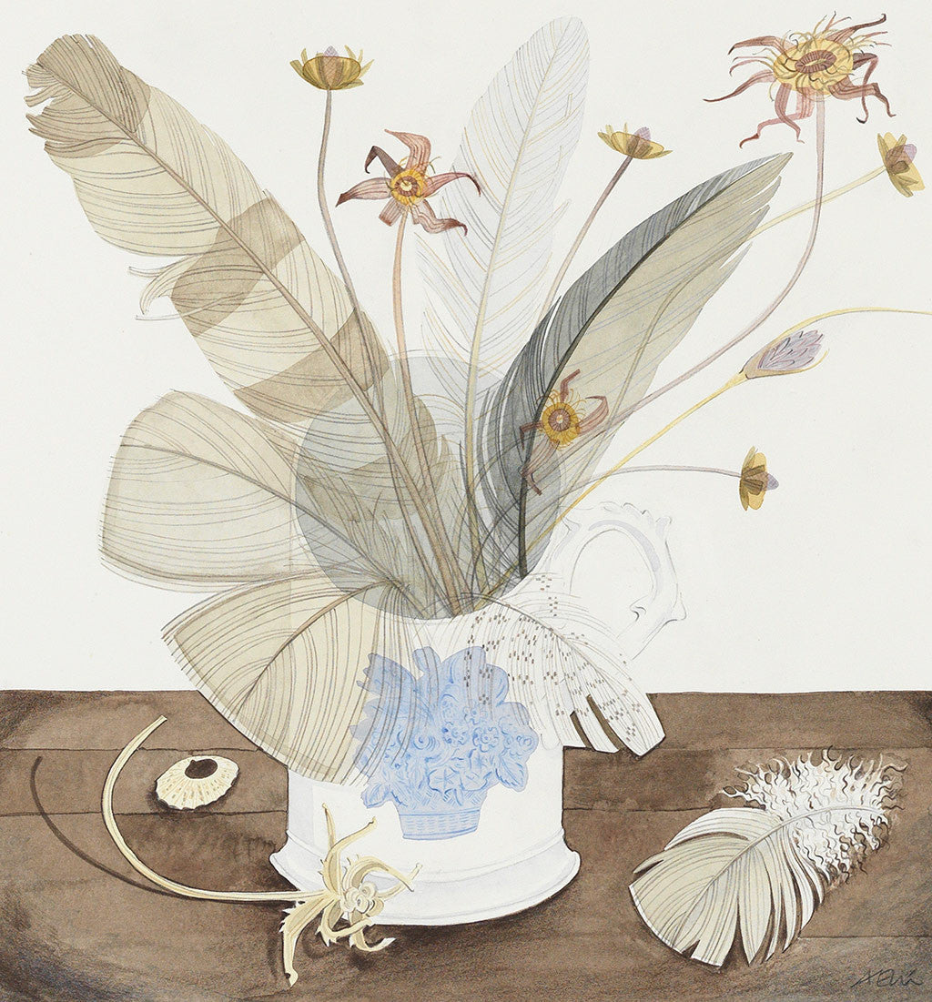 New Town Cup with Feathers and Seedheads - Angie Lewin - printmaker and painter