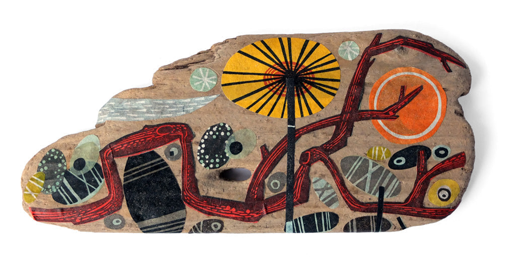 Pebble Shore with Red Branch - Angie Lewin - printmaker and painter