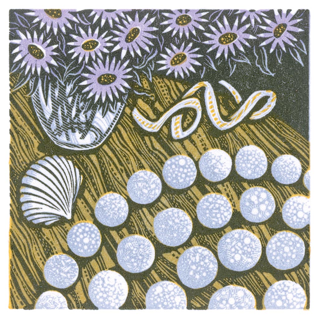 Pebble Spiral, wood engraving by Angie Lewin