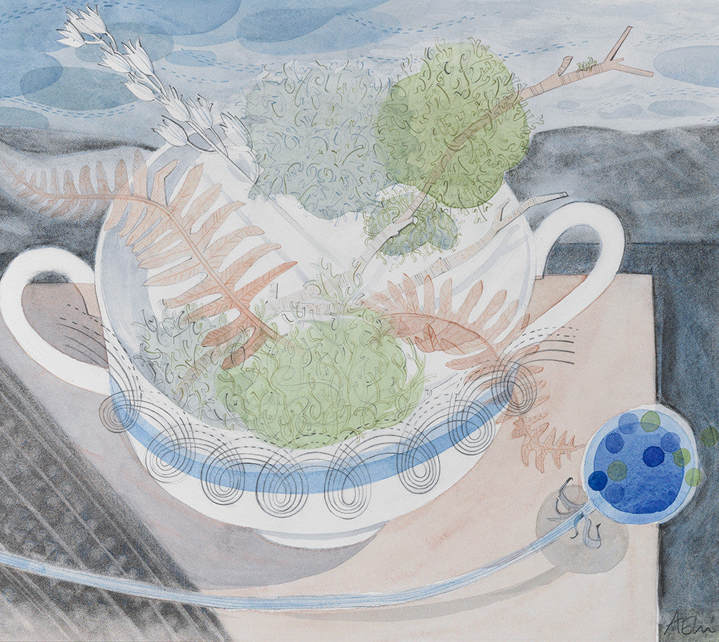 Persephone Bowl with Lichen - Angie Lewin - printmaker and painter