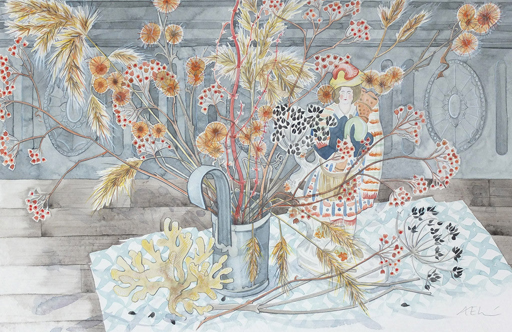 Piper with Coastal Grasses - Angie Lewin - printmaker and painter