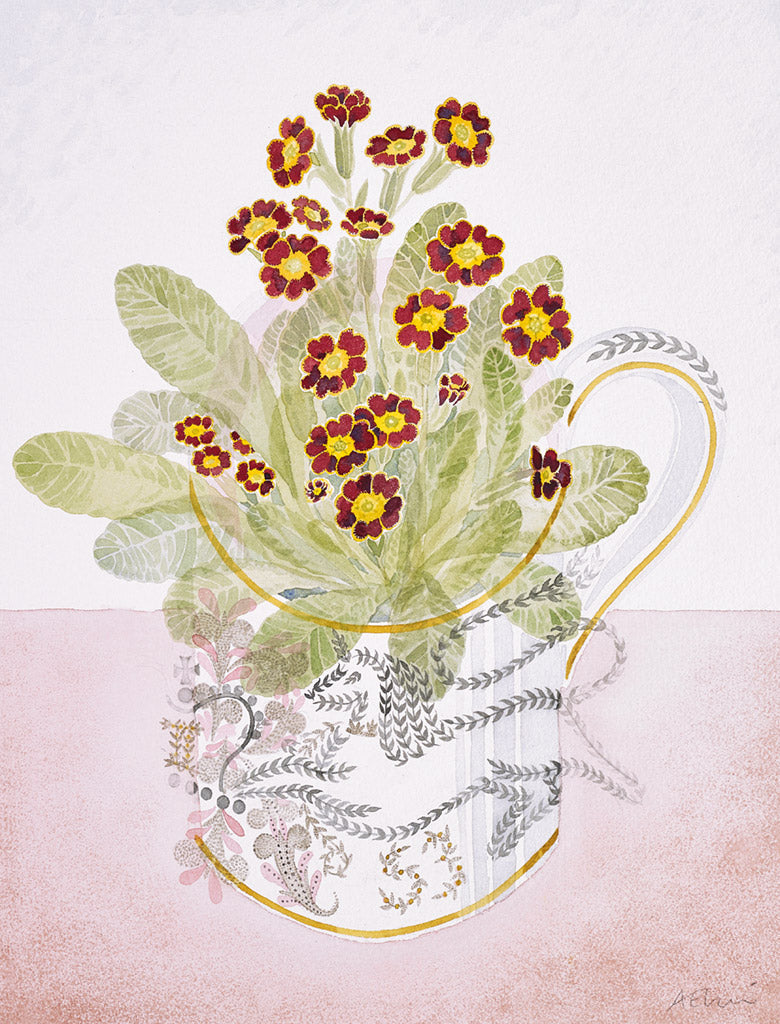 Primula with Guyatt Mug - Angie Lewin - printmaker and painter