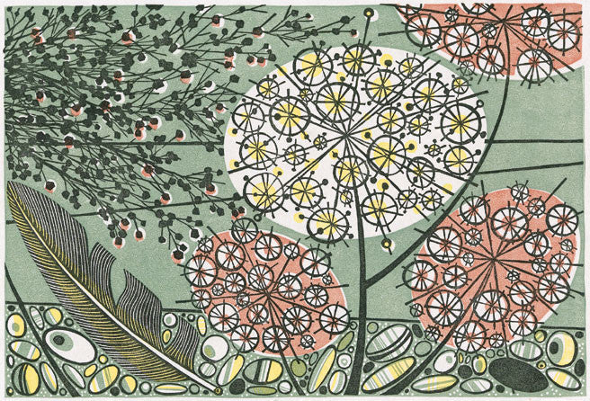 Salthouse, linocut by Angie Lewin