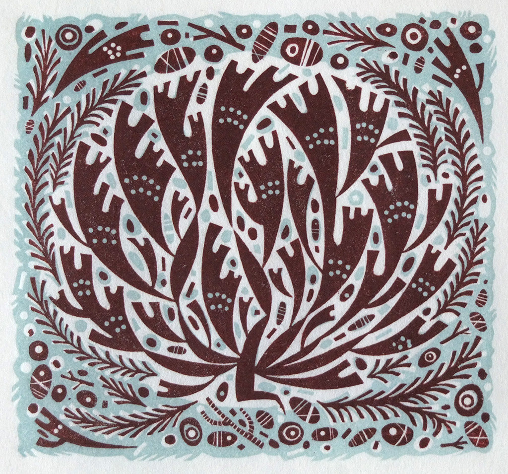 Seaweed Shore, wood engraving by Angie Lewin