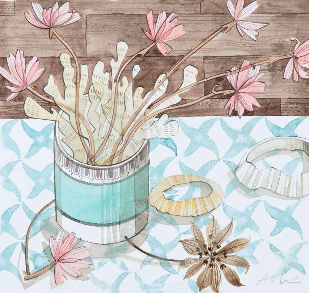 Small Pot of Seaweed and Thrift - Angie Lewin - printmaker and painter