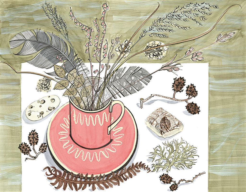 Still Life with Pink Cup - Angie Lewin - printmaker and painter