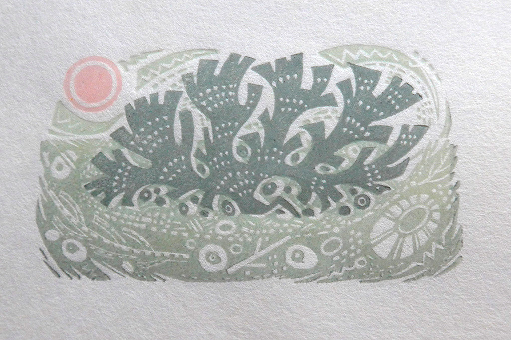 Strand, wood engraving by Angie Lewin