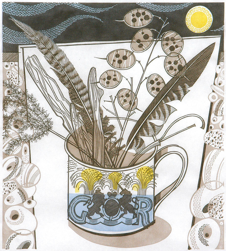 The 1937 Coronation Mug, linocut by Angie Lewin