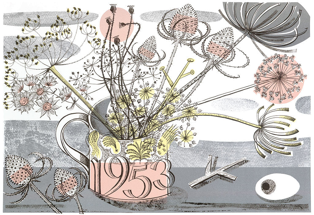 The 1953 Coronation Mug, lithograph by Angie Lewin