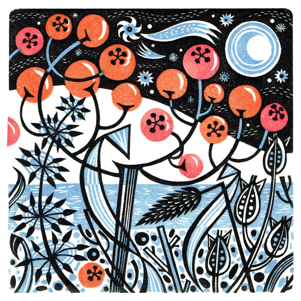 Winter Berries, wood engraving by Angie Lewin