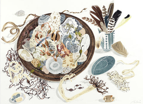 Wooden Dish with Shoreline Finds