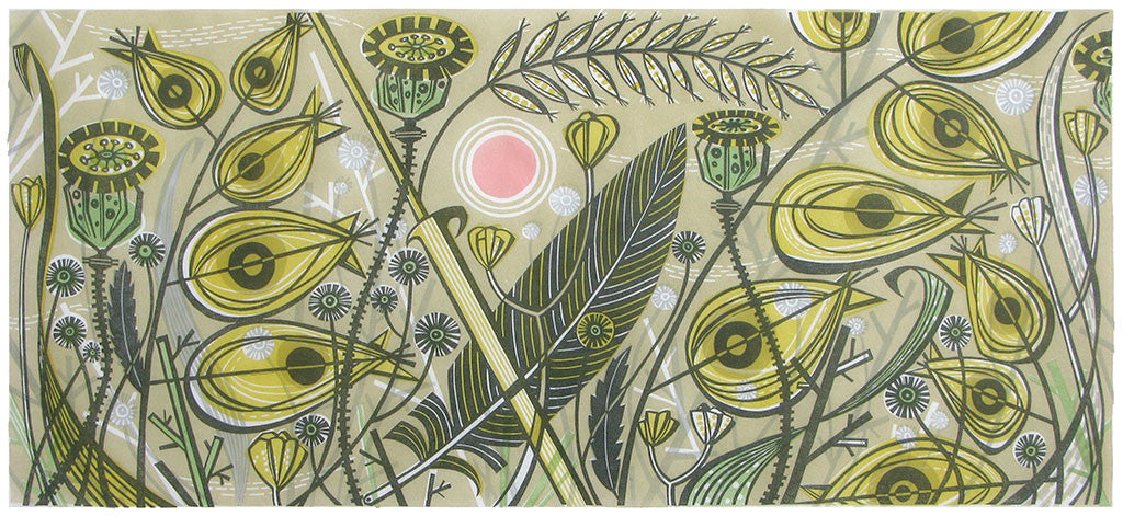 Yellow Rattle, linocut by Angie Lewin