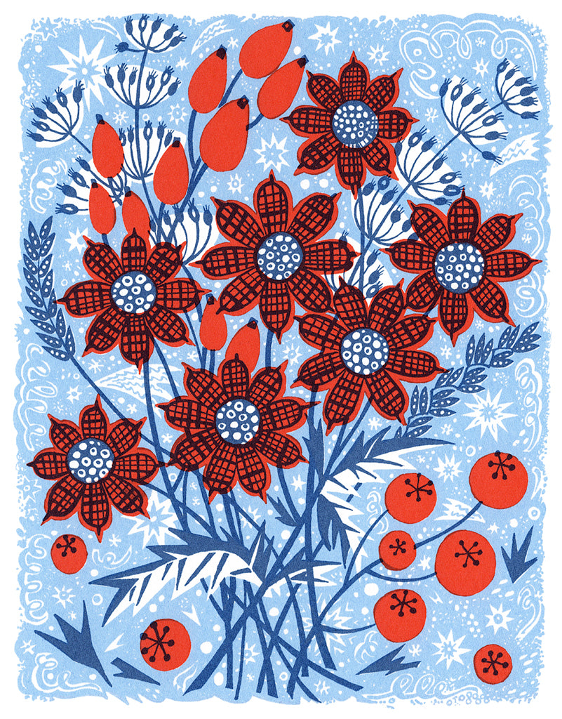 Frost Flowers, screenprint by Angie Lewin