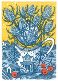 Sea Holly - framed - 19/125 - Angie Lewin - printmaker and painter