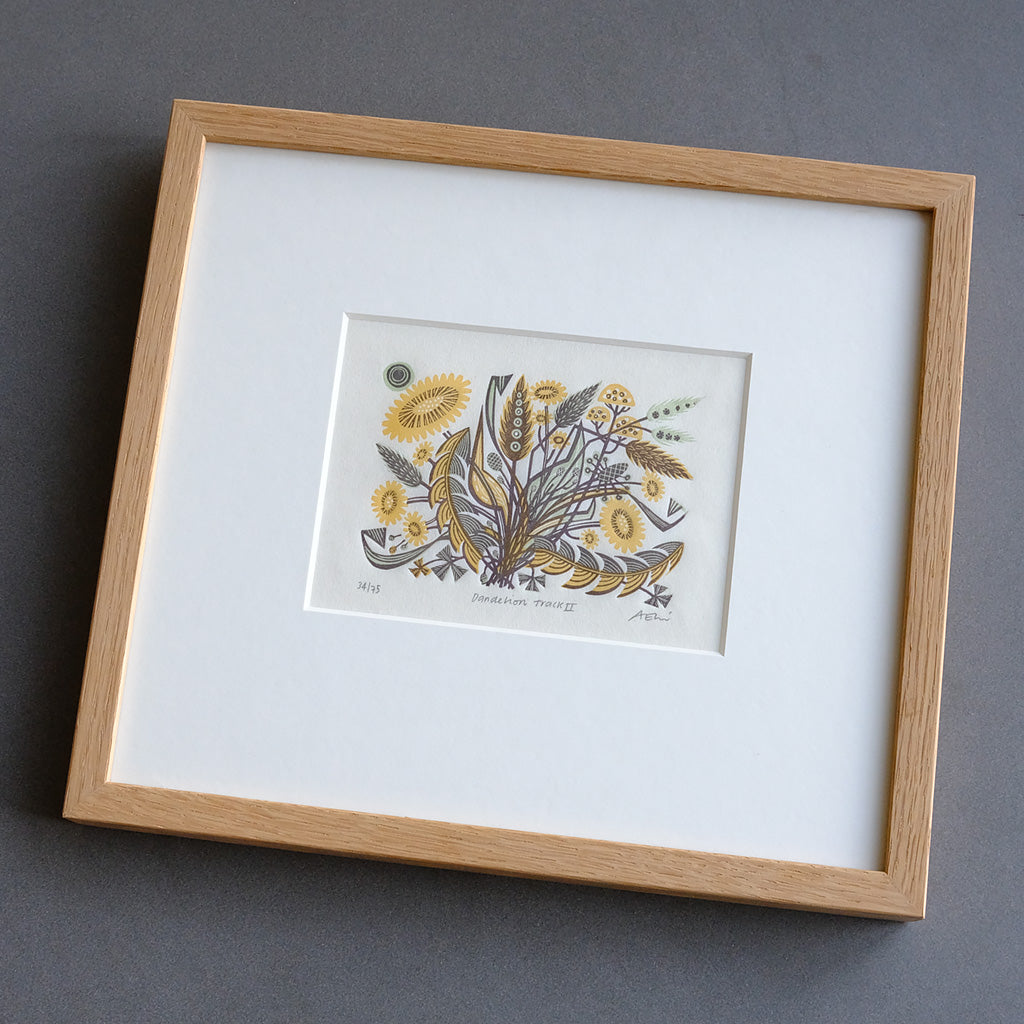Dandelion Track II - framed - Angie Lewin - printmaker and painter