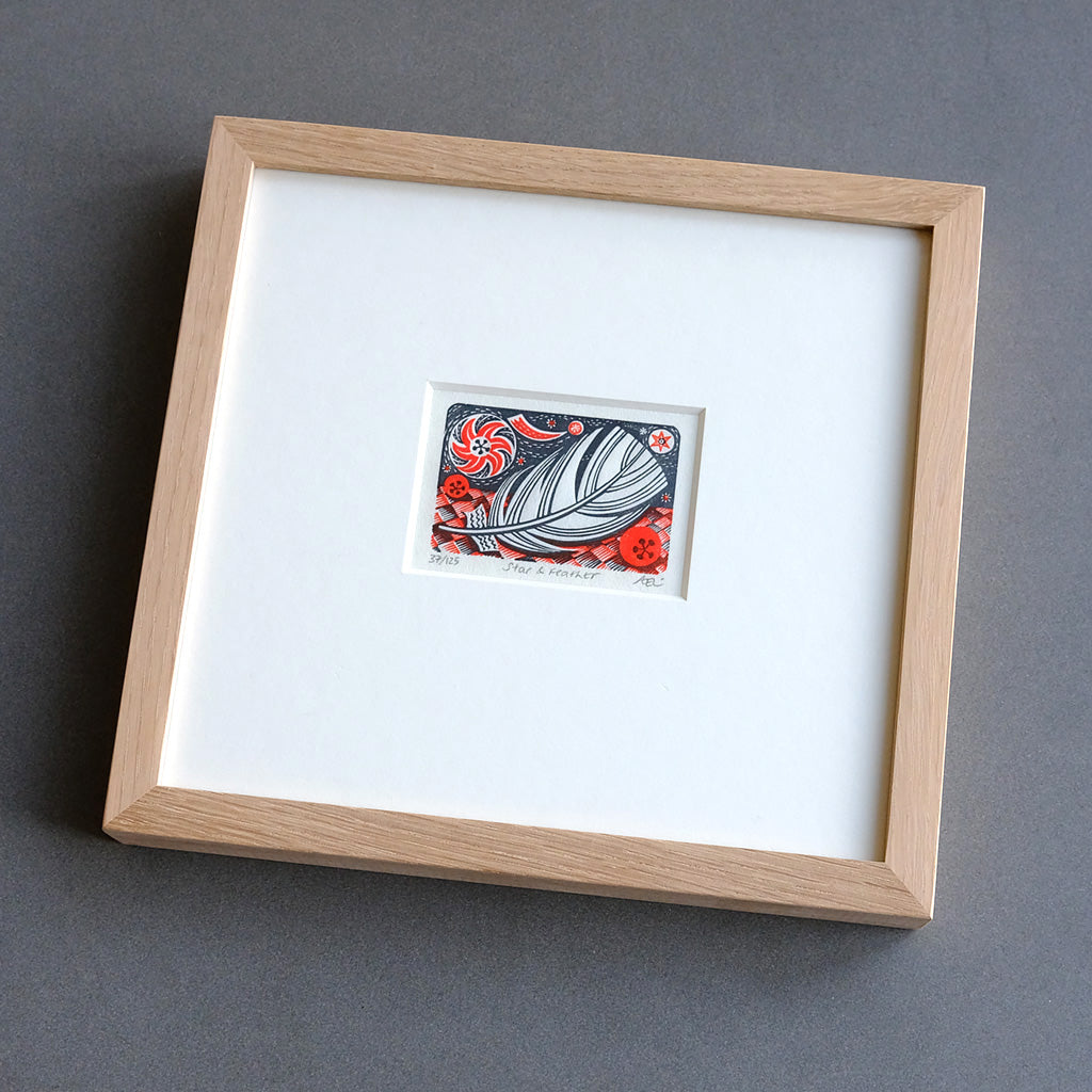 Star and Feather - framed - Angie Lewin - printmaker and painter