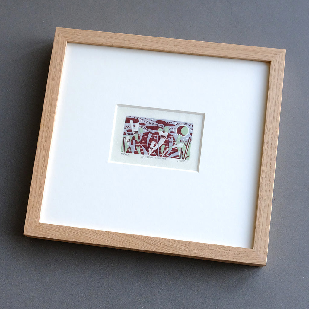 Winter Island - framed - Angie Lewin - printmaker and painter