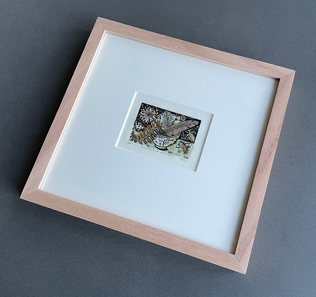 Teabowl & Bracken - framed - Angie Lewin - printmaker and painter